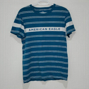 American Eagle small striped blue and white short sleeve shirt